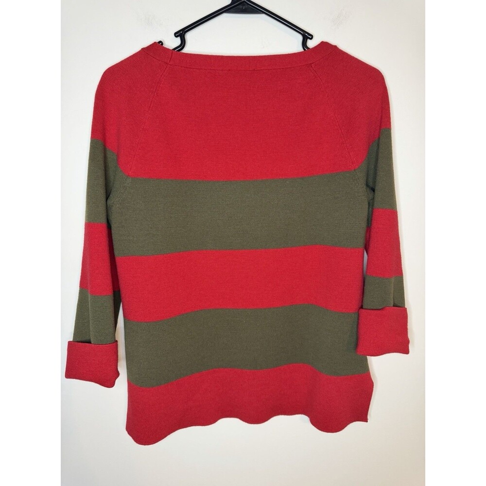 Talbots Striped Cotton Blend Pullover Sweater Red Olive Green M - Picture 4 of 6